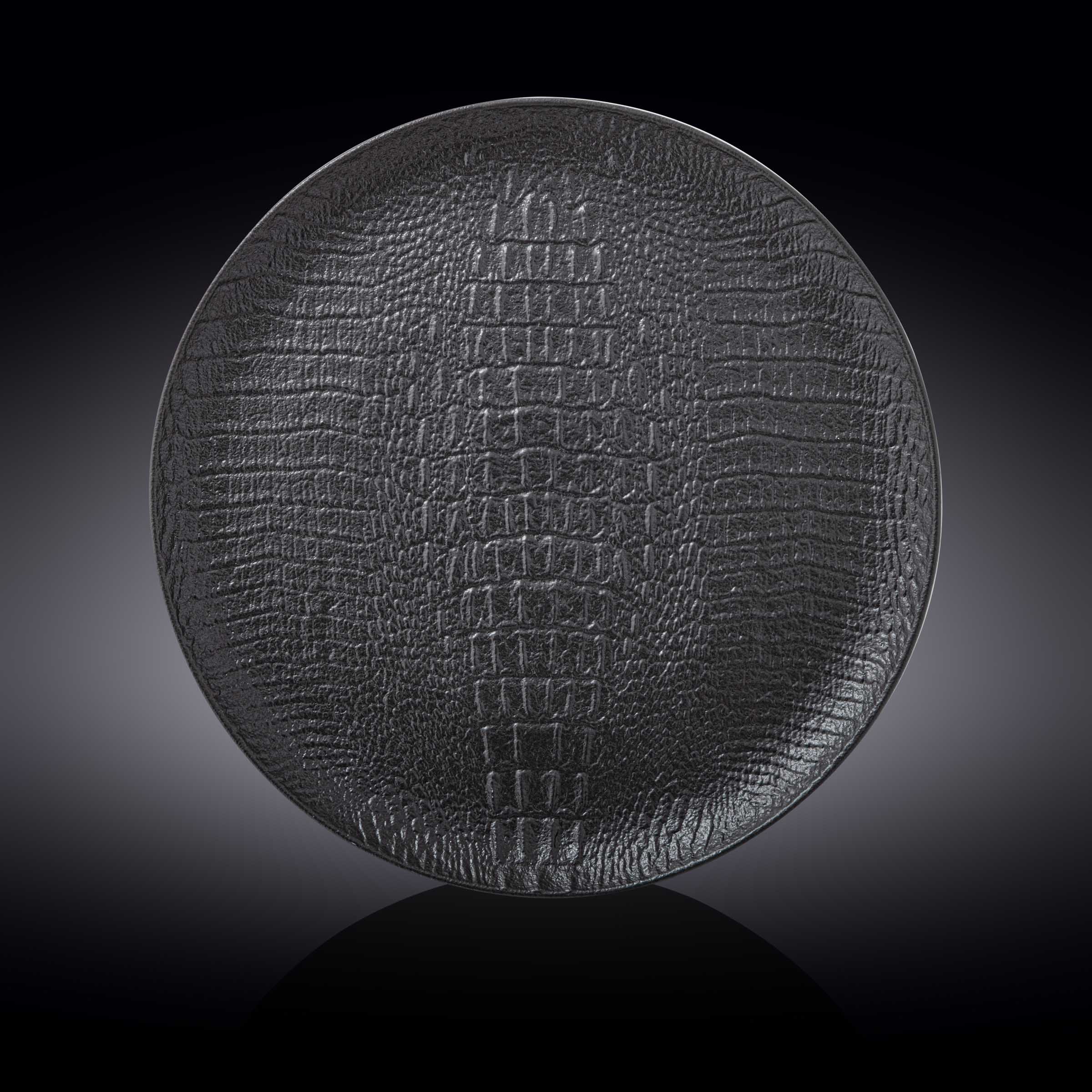 Black Porcelain Slate look Round Plate / Platter With Crocodile Skin Texture 13" inch | 33 Cm - greensift