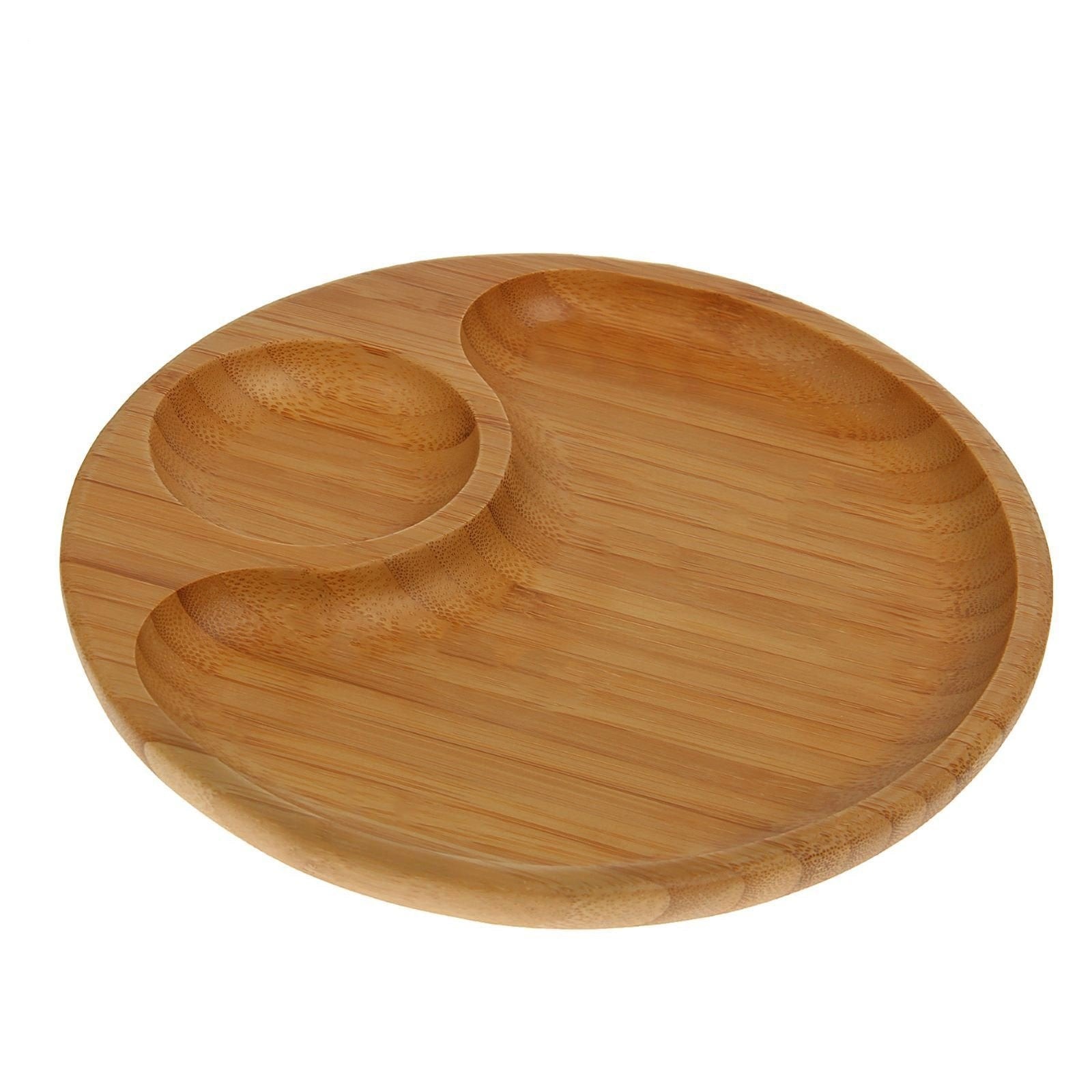 Bamboo Round 2 Section Platter 10" inch | For Appetizers / Barbecue / Burger Sliders - greensift