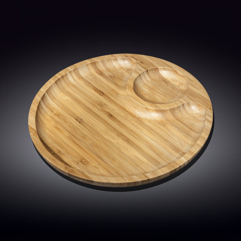 Bamboo Round 2 Section Platter 10" inch | For Appetizers / Barbecue / Burger Sliders - greensift