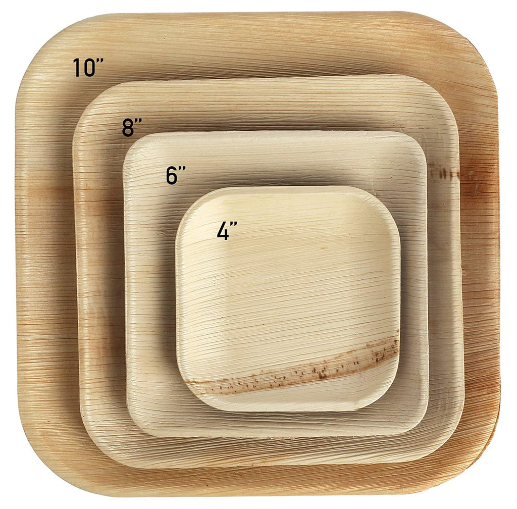 Palm Leaf Plates Square Dinner ALL SIZES Plates 4"-10" Inch (Set of 100/50/25) - greensift