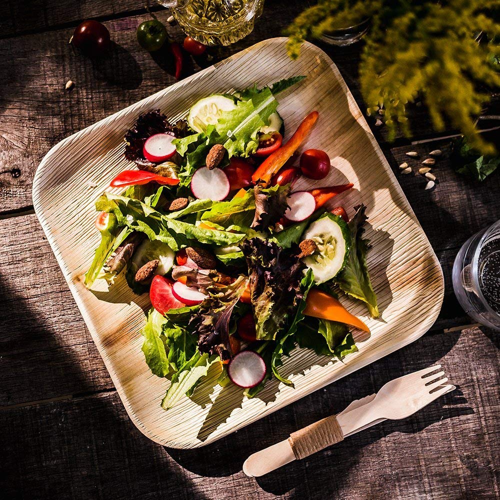 Palm Leaf Square Plates 10" Inch (Set of 25/50/100) - greensift