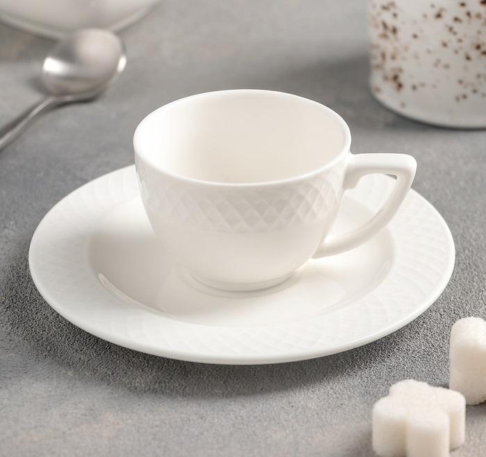 White 3 Oz | 90 Ml Coffee Cup & Saucer Set Of 6 In Gift Box - greensift