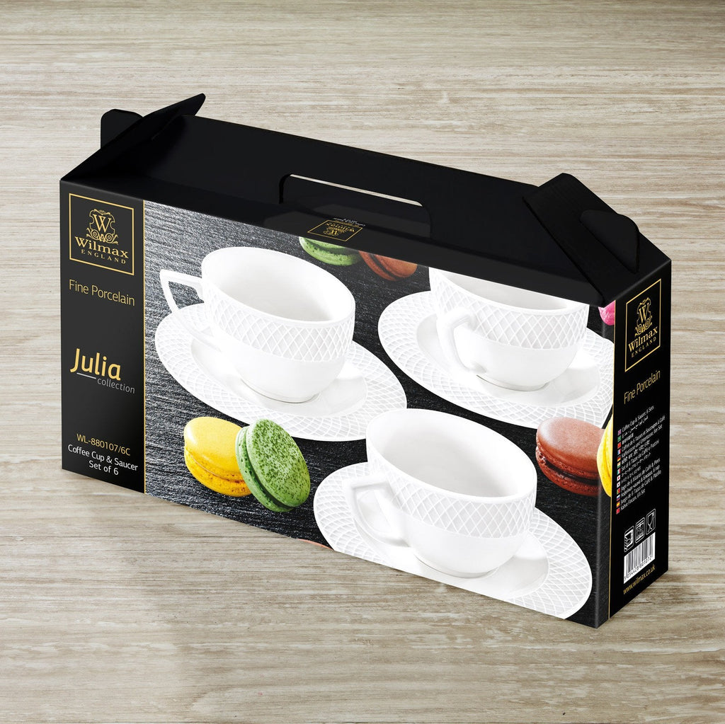 White 3 Oz | 90 Ml Coffee Cup & Saucer Set Of 6 In Gift Box - greensift